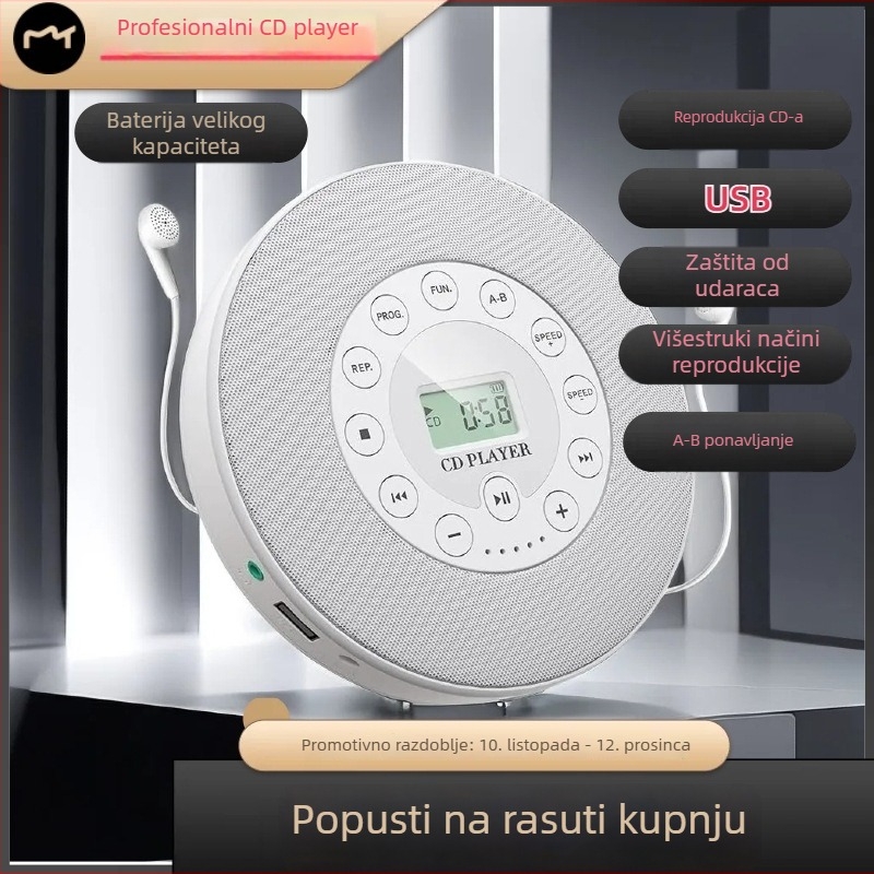 Multifunkcijski CD player s USB, prenatalna edukacijska funkcija, dvostruki stereo zvučnici, punjiva baterija