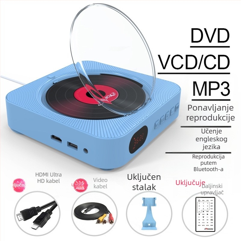 Stenski CD player s Bluetoothom, ponovnim reproduciranjem albuma, minimalističkog Instagram stila, CD/DVD player