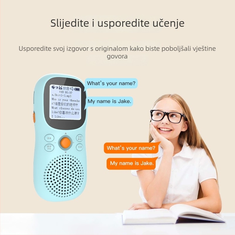 Pametan džepni Bluetooth uređaj za englesko slušanje i učenje, za učenike, 16 GB pohrane, mono zvuk, ponovno punjiva baterija, ABS kućište, plava ili ružičasta