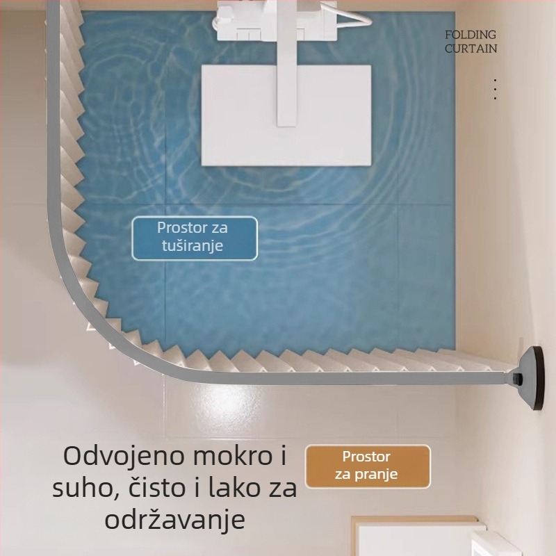 Siva zakrivljena sklopiva tuš-paravana s pritisnim čašicama, za kupaonicu, protiv plijesni, brzo suši