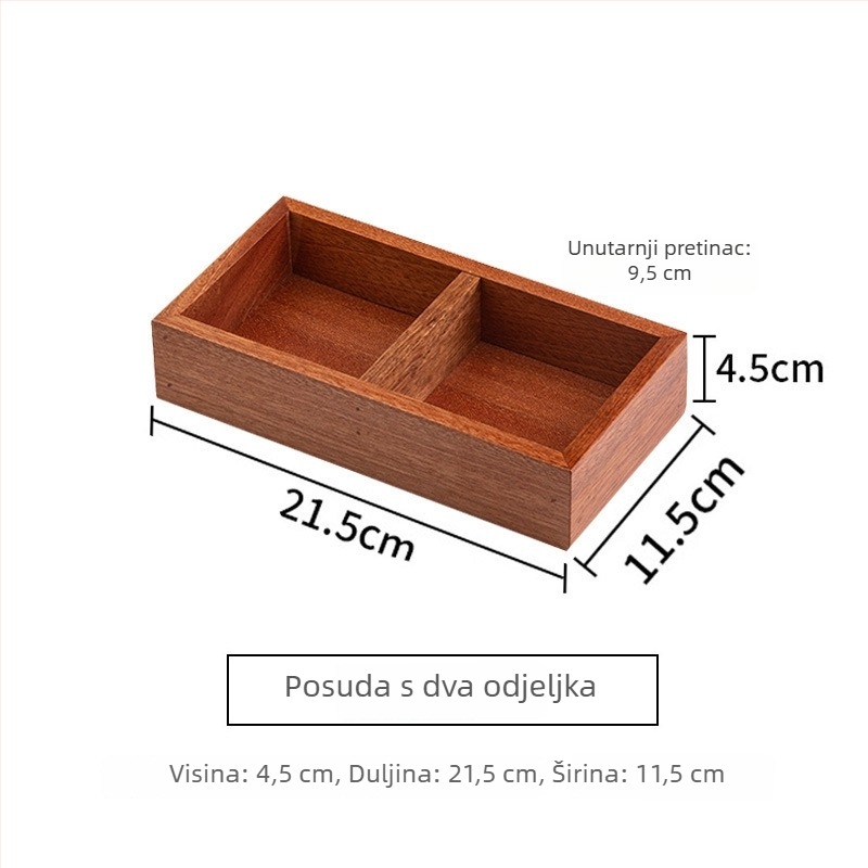 Drveni tac za čaj s odvojenim prostorima za voće i grickalice, devetodjelni dizajn, retro stil, promjer 24 cm
