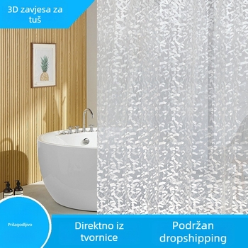 3D geometrijska PEVA zavjesa za tuširanje, vodootporna i otporna na plijesan, zavjesa za kupaonicu bez bušenja