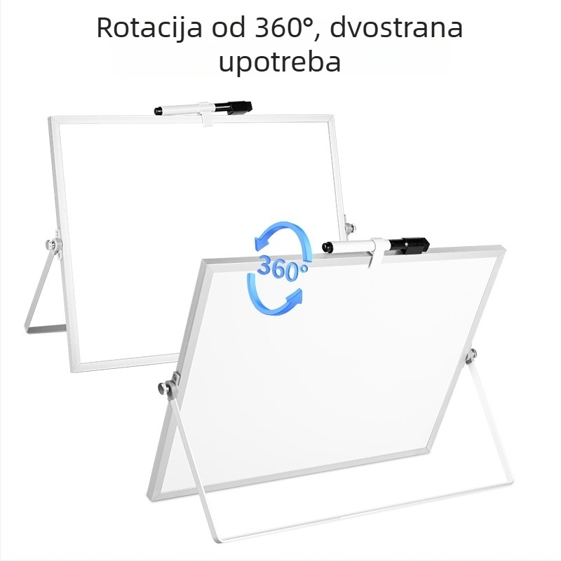 Stolna bijela ploča za pisanje sa držačem, dvostrana magnetska metalna ploča za ured, nastavu, dom i djecu