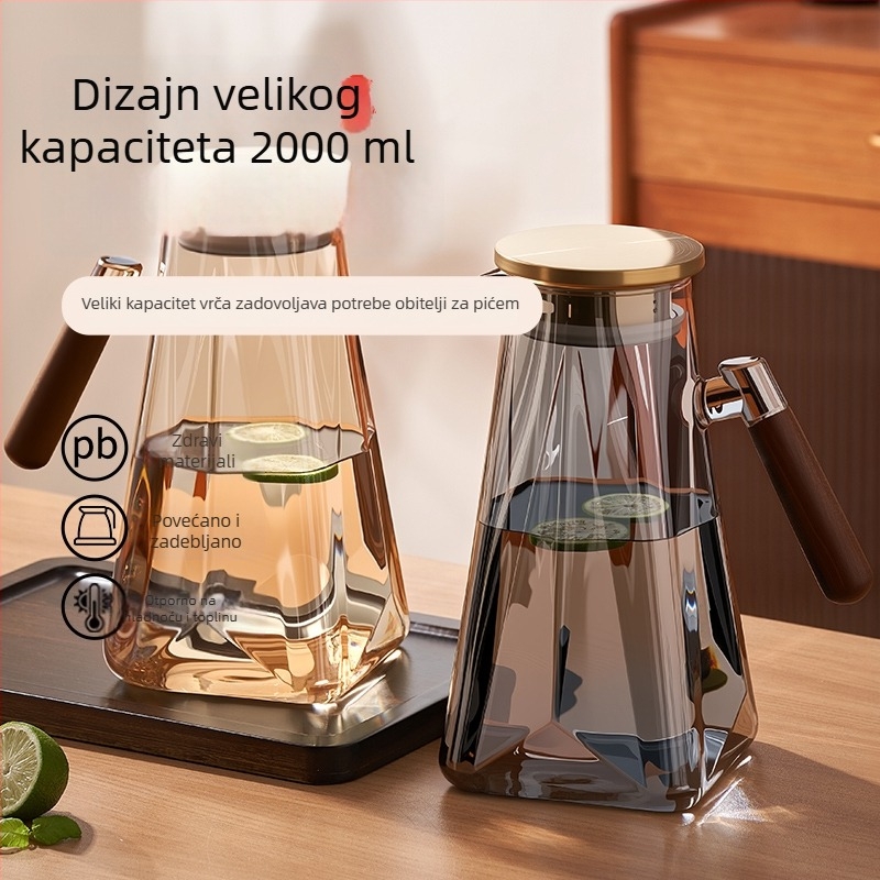 Staklena posuda za hladnu vodu, otporna na visoke temperature, velika kapaciteta, za sokove i napitke, kućna upotreba