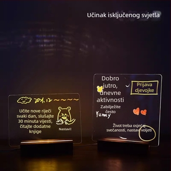 Akrilna dvostruka prozirna ploča za poruke s klipom, svijetleća i brisiva, stolna ploča za pisanje – mali dekorativni dodatak za učenje