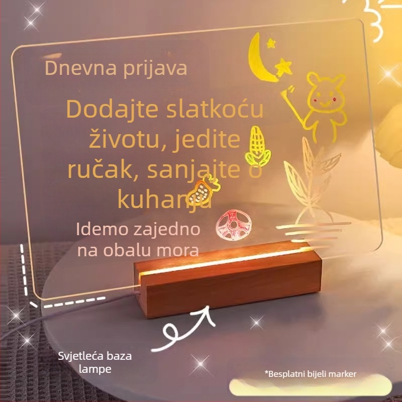 Akrilna dvostruka prozirna ploča za poruke s klipom, svijetleća i brisiva, stolna ploča za pisanje – mali dekorativni dodatak za učenje
