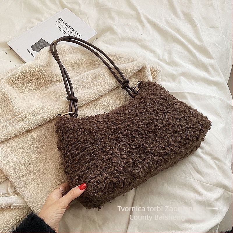 Ženska pliš bucket torba, jednofarbná, srednje veličine, s ručkom za ruku, na ramenu ili crossbody