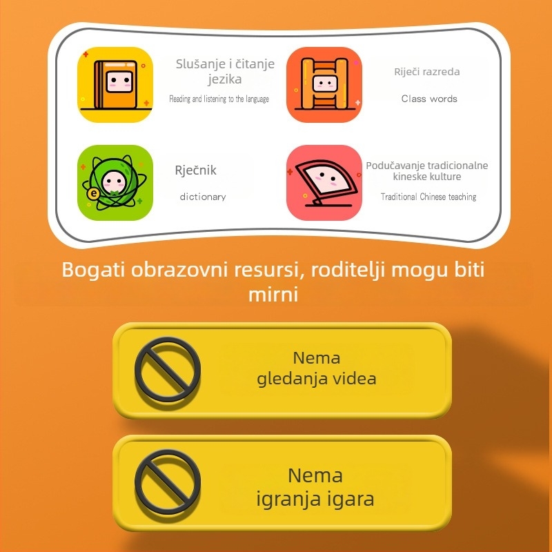 Prenosni uređaj za učenje jezika s prijevodom, vježbanjem izgovora i slušanja, bogata knjižnica nastavnih materijala i funkcija ponavljanja
