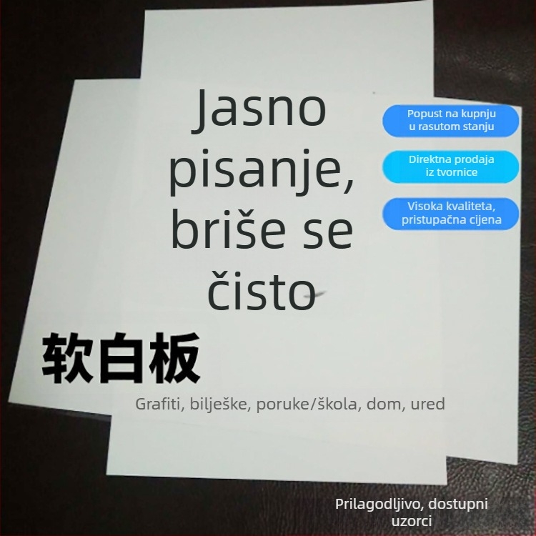 Ljepljivi PET film za bijelu ploču, izbrisiva površina za pisanje, jednostrani plastični panel, 120 x 90 cm, za crtanje i nastavu