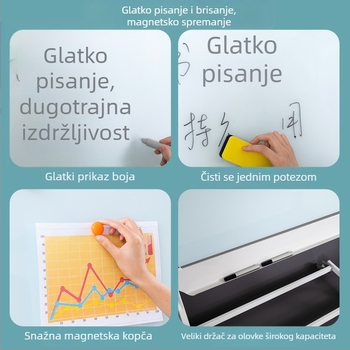 Magnetska staklena ploča za pisanje s kotačićima i nosačem – za kućnu upotrebu, nastavu i ured