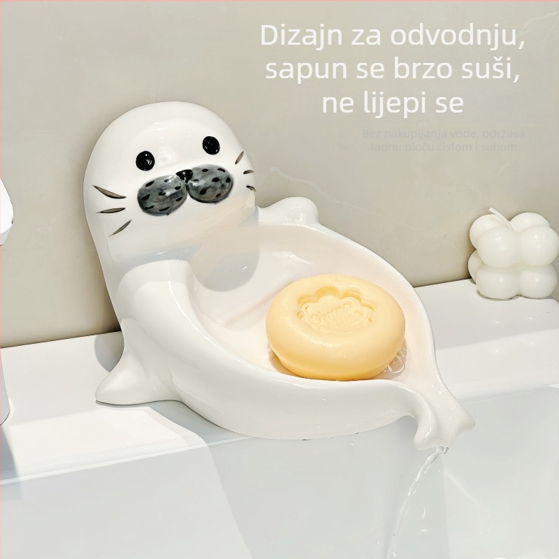 Slatka keramička posuda za sapun u obliku morskog lava za kupaonicu, bez bušenja