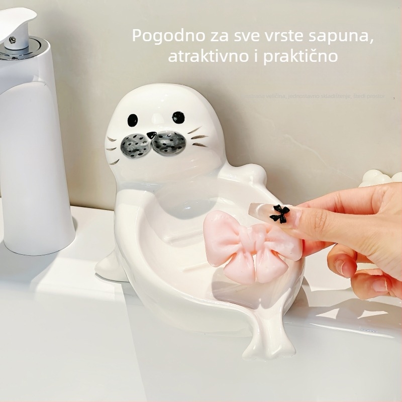 Slatka keramička posuda za sapun u obliku morskog lava za kupaonicu, bez bušenja