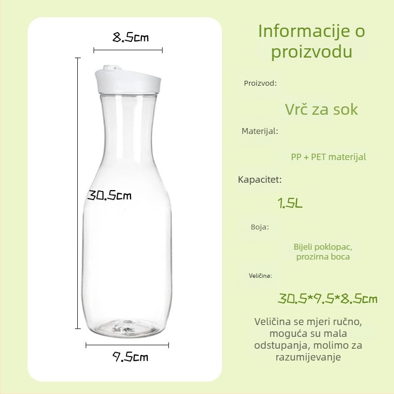 Bočica za sok i mlijeko, 1500 ml, s okruglim zatvaračem, prozirna plastična boca za hladna pića (50 oz)