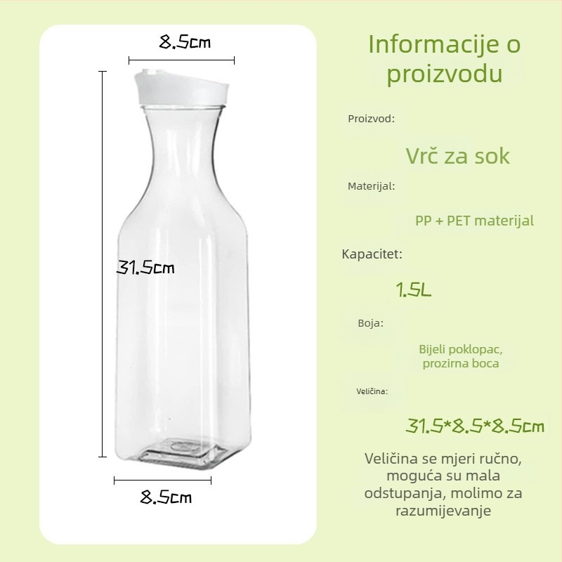 Bočica za sok i mlijeko, 1500 ml, s okruglim zatvaračem, prozirna plastična boca za hladna pića (50 oz)