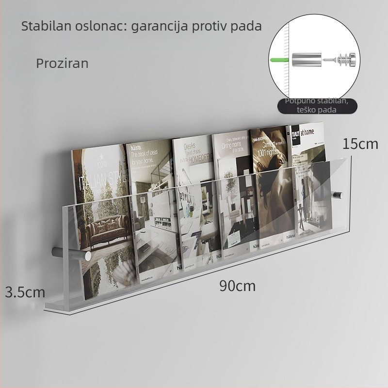 Akrilni ultra-tanki zidni stalak za časopise i izložbu, transparentan organizator skladištenja