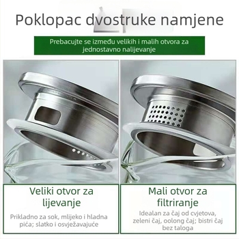 Čajnik od borosilikatnog stakla otporan na toplinu, s filtrom, veliki kapacitet za sokove i hladna pića