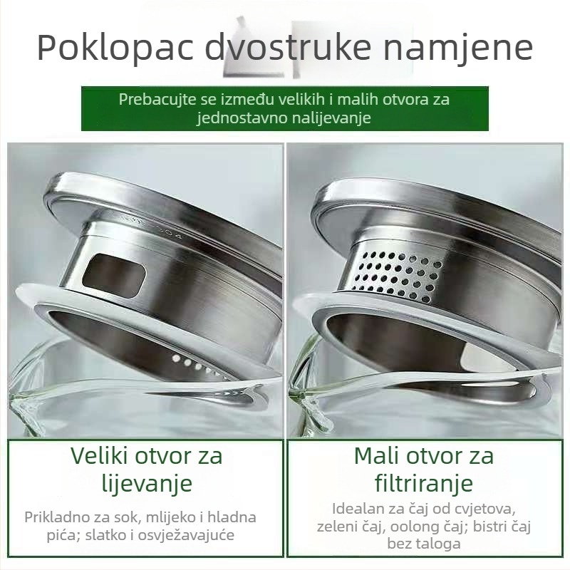 Čajnik od borosilikatnog stakla otporan na toplinu, s filtrom, veliki kapacitet za sokove i hladna pića
