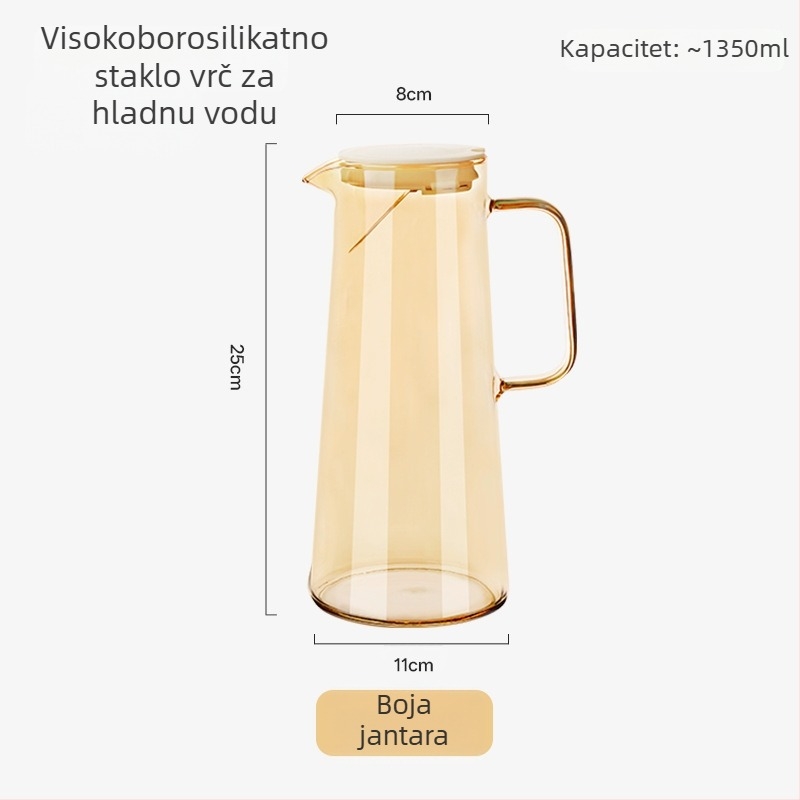 Džban za studenu vodu od borosilikatnog stakla za kućnu upotrebu, proziran, otporan na visoke temperature, debeli zidovi, otporan na lom, velik kapacitet za sokove i biljni čaj