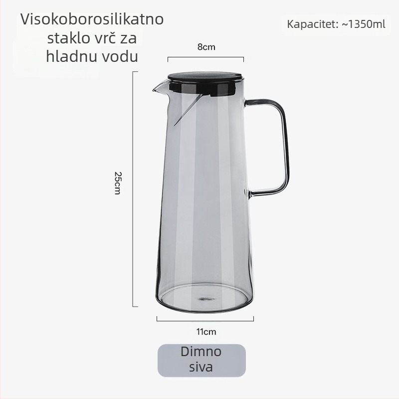 Džban za studenu vodu od borosilikatnog stakla za kućnu upotrebu, proziran, otporan na visoke temperature, debeli zidovi, otporan na lom, velik kapacitet za sokove i biljni čaj