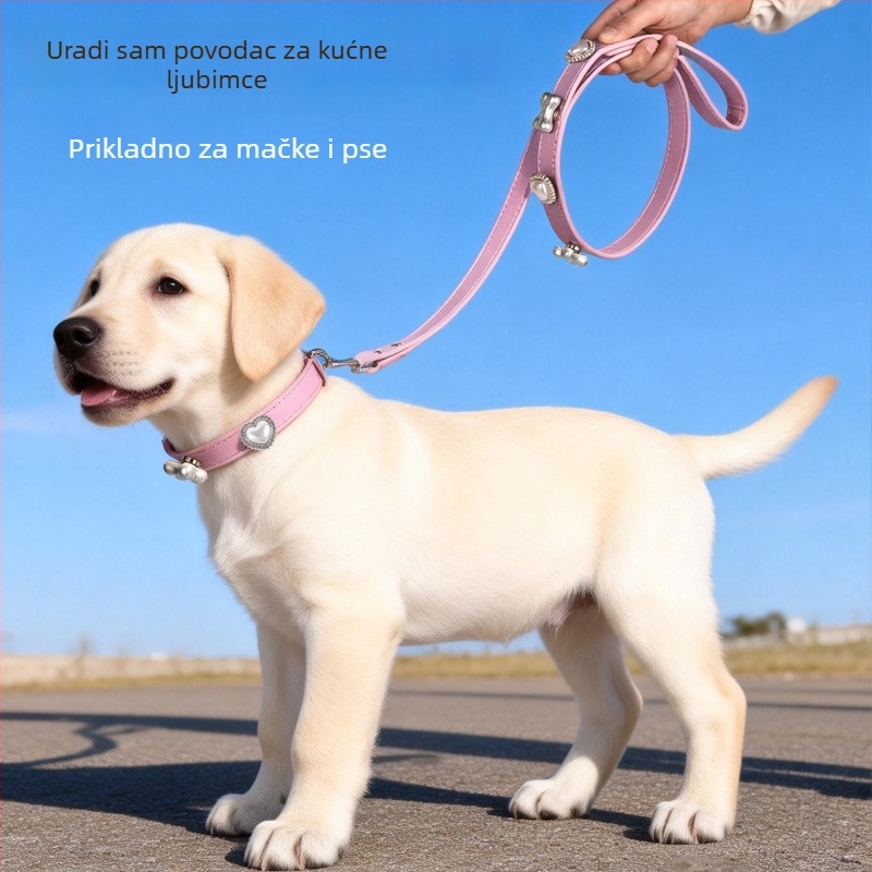Set uzice i ovratnika za pse srednje i velike veličine, pogodan za corgi i manje pasmine, poliester.