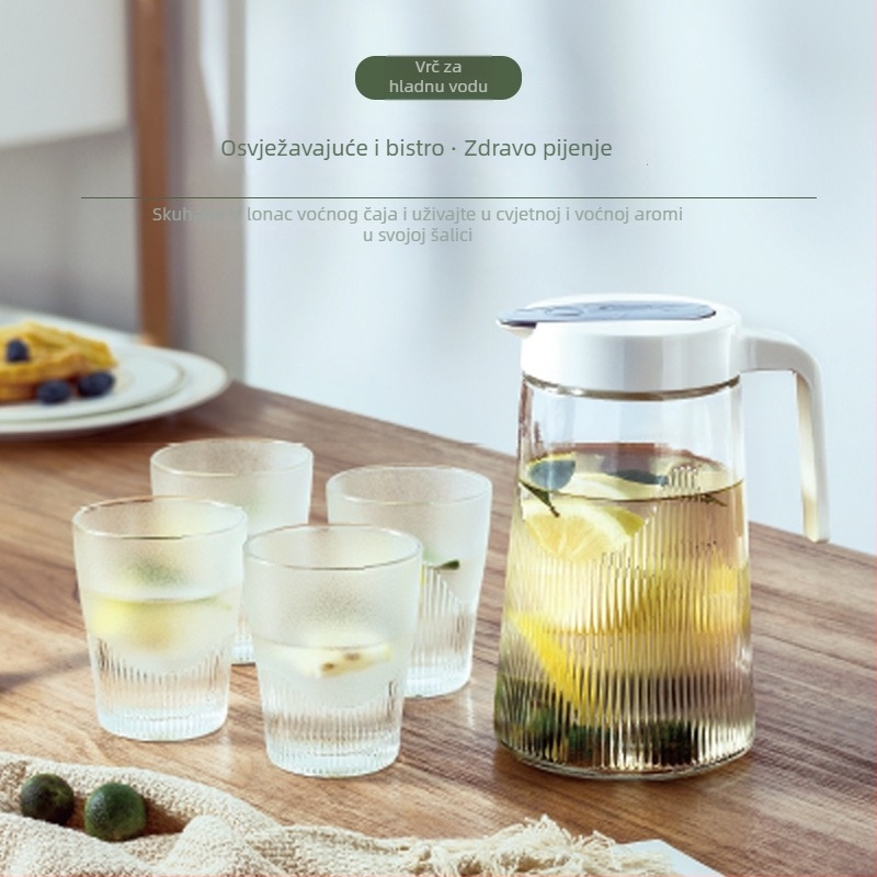 Staklena karafa za hladnu vodu sa vertikalnim prugama, petodjelni set za čaj od limuna, elegantan minimalistički dizajn