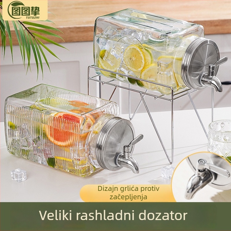 Staklena kanta za hladnu vodu s mlaznicom, dispenser pića, posuda za voćni čaj, velik kapacitet