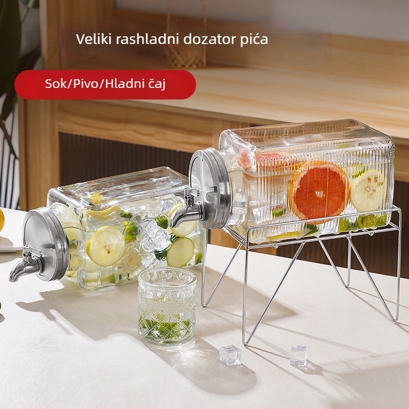 Staklena kanta za hladnu vodu s mlaznicom, dispenser pića, posuda za voćni čaj, velik kapacitet
