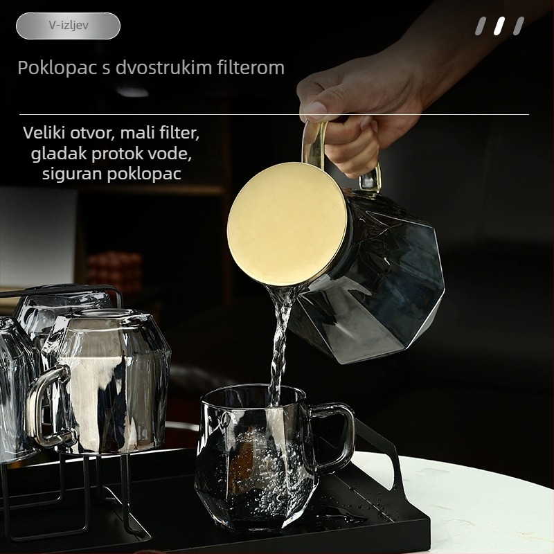 Set staklenih čaša za kućnu upotrebu, lagani luksuz - elegantne čaše za dnevni boravak s otpornošću na visoke temperature i čajnik