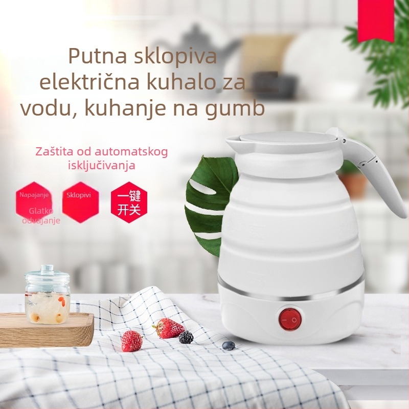Sklopivi prijenosni električni čajnik od silikona, 0,6 L, automatsko isključivanje, za putovanja, poklon studentima