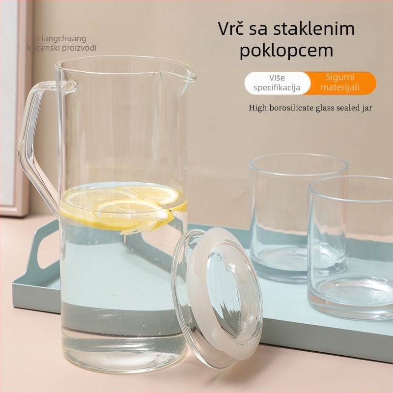 Staklena boca za hladnu vodu s poklopcem, otporna na visoke temperature, velika kapaciteta, sok od limuna, čaj i napitke