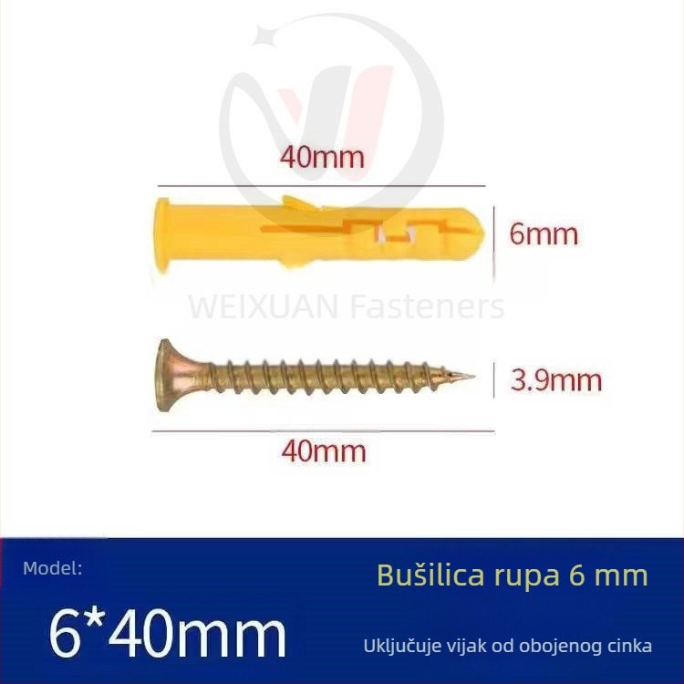 Set plastičnih ekspanzijskih vijaka, čepova i cijevi M6/M8/M10