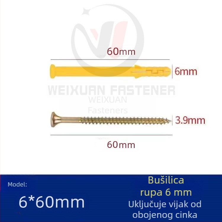 Set plastičnih ekspanzijskih vijaka, čepova i cijevi M6/M8/M10