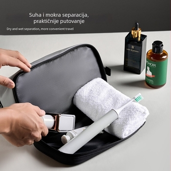 Putni organizator za kozmetiku i higijenu – velik kapacitet, odjeljak suho/mokro, PU materijal, karirani uzorak