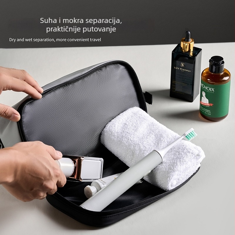 Putni organizator za kozmetiku i higijenu – velik kapacitet, odjeljak suho/mokro, PU materijal, karirani uzorak