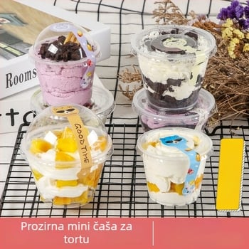 Jednokratne mini čašice za desert u prozirnoj kutiji za tiramisu i puding