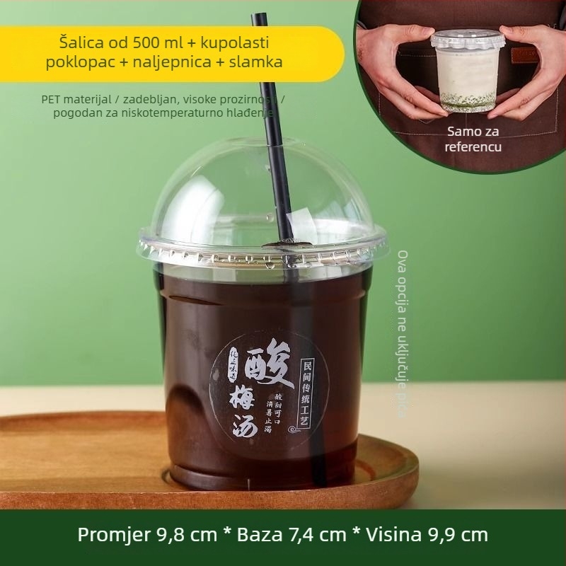 Prozirne PET čaše za napitak od kiselo šljiva s poklopcem, jednokratne, za ulicu