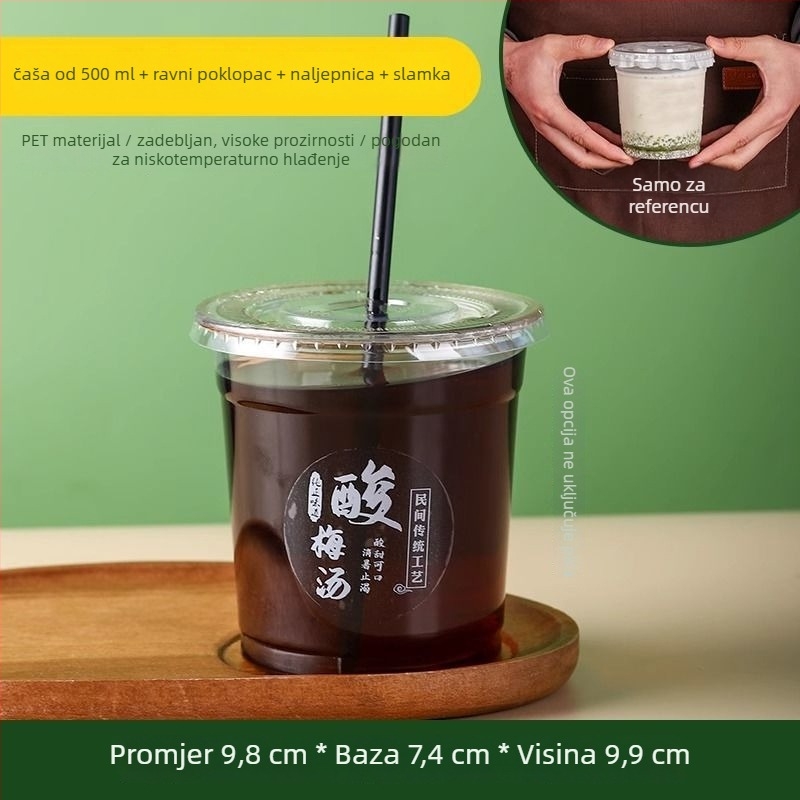 Prozirne PET čaše za napitak od kiselo šljiva s poklopcem, jednokratne, za ulicu