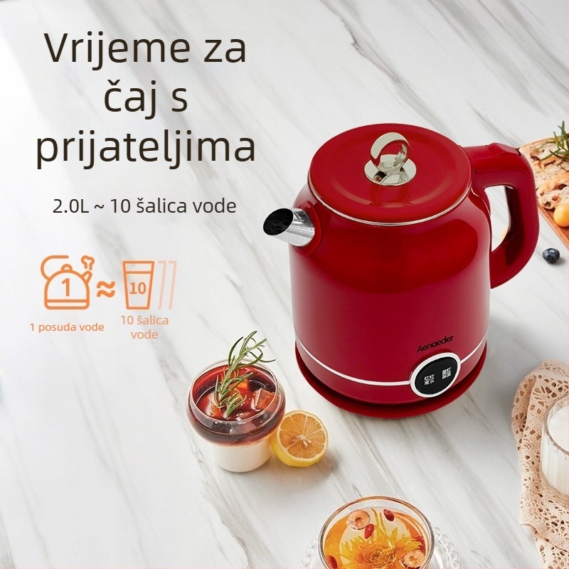 Ainadi Visokokvalitetni retro električni čajnik od nehrđajućeg čelika, dvostruko izoliran (2 L, 1500-2000 W)