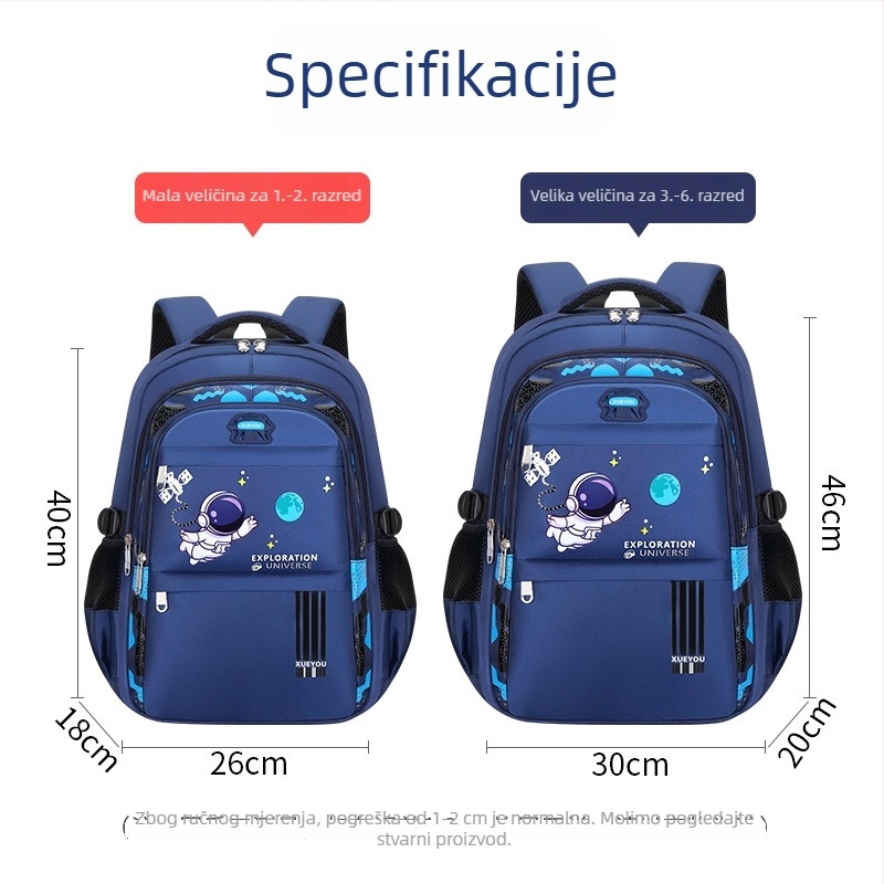 Prilagođeni lagani školski ruksak s dizajnom astronauta, velika zapremina 20–35L, ergonomska potpora leđa, unisex, za učenike 1.–2. razreda