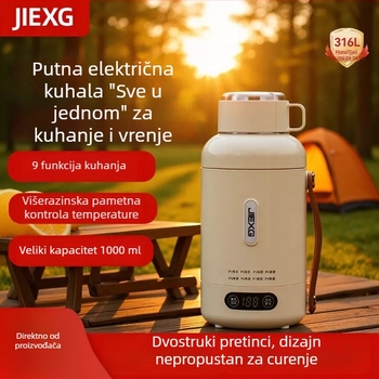 Jiexg električno kuhalo za vodu, 1 L, prijenosno, prokuhava vodu i održava toplu vodu