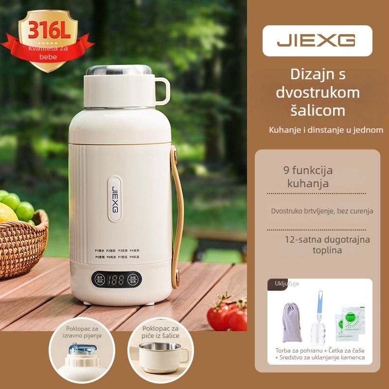 Jiexg električno kuhalo za vodu, 1 L, prijenosno, prokuhava vodu i održava toplu vodu