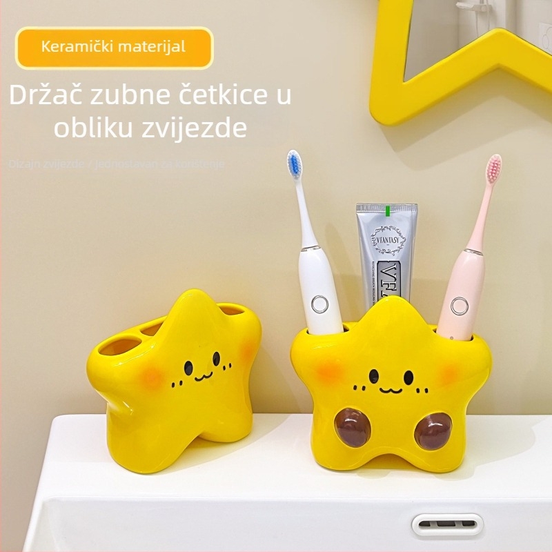 Keramički držač četkica sa zvjezdanim oblikom, dvije pretince, spremište za pastu i četkice, dizajn za par