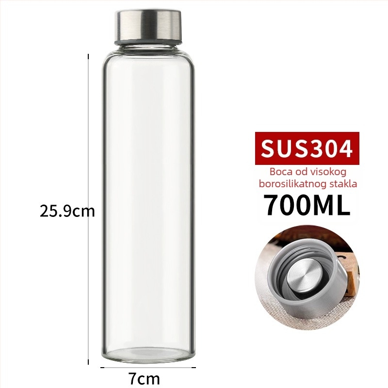 Boca od visokog borosilikatnog stakla s kapom od nehrđajućeg čelika, prenosiva i prozirna za napitke (300–1000 ml)