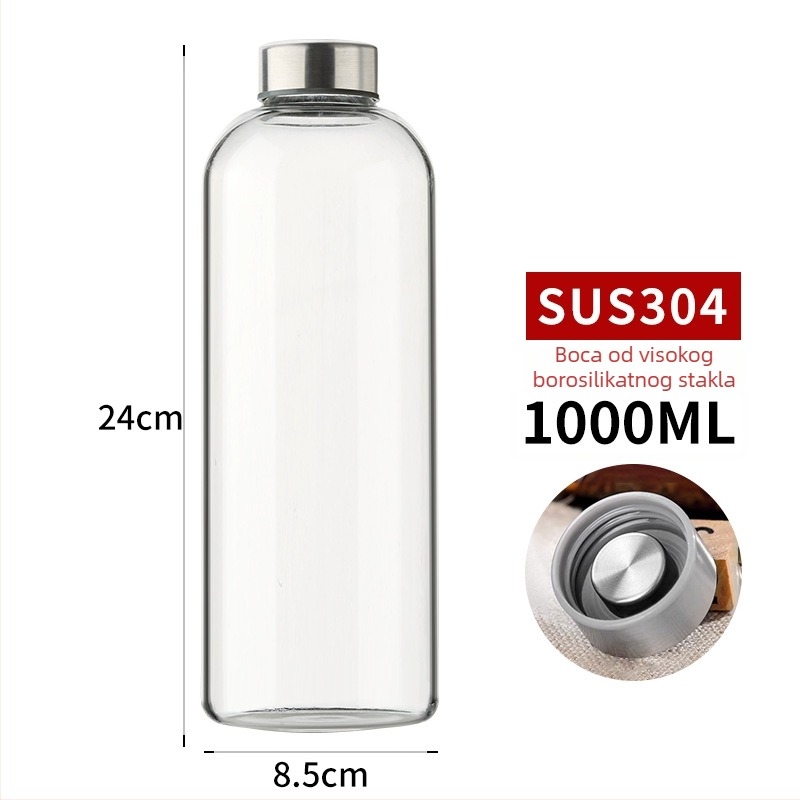 Boca od visokog borosilikatnog stakla s kapom od nehrđajućeg čelika, prenosiva i prozirna za napitke (300–1000 ml)
