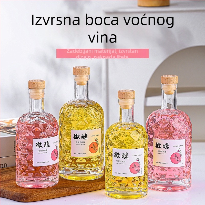 Prozirna staklena boca za voće vino, 500 ml, prazna i zatvorena, za kućnu upotrebu, s raznim poklopcima
