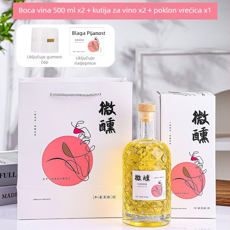 Prozirna staklena boca za voće vino, 500 ml, prazna i zatvorena, za kućnu upotrebu, s raznim poklopcima