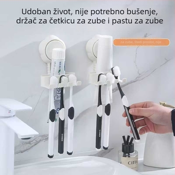 Držač za pastu i četkicu za zube sa usisnom kopčom, zidni organizator kupaonice, 3 pretinca