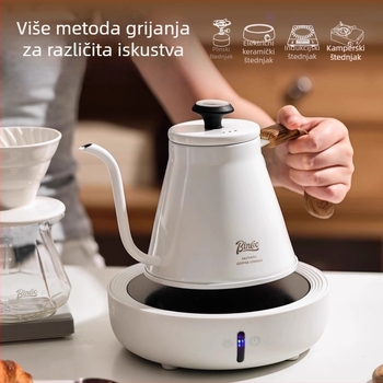 Bincoo Kava za ručno preljevanje s prikazom temperature, drška od čvrstog drveta, otporno na zagrijavanje nehrđajući čelik, dugi izljev, kompozitno dno
