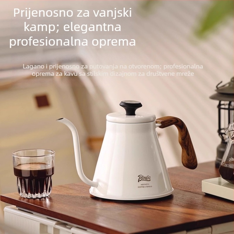 Bincoo Kava za ručno preljevanje s prikazom temperature, drška od čvrstog drveta, otporno na zagrijavanje nehrđajući čelik, dugi izljev, kompozitno dno