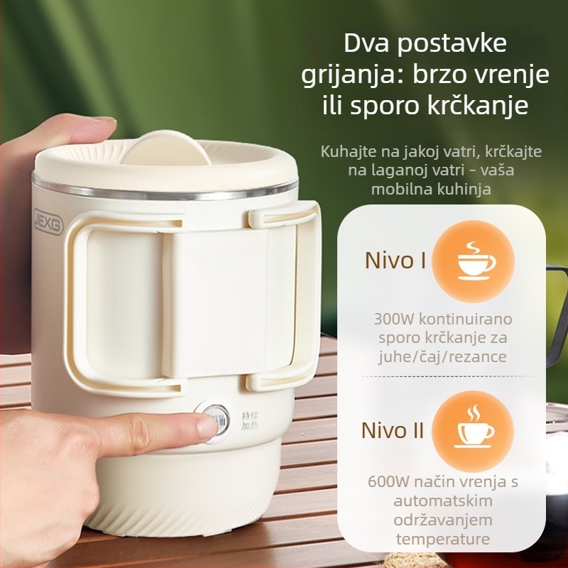 Prijenosni sklopivi električni čajnik, 0,8 L, 600 W, dvostruka stijenka od nehrđajućeg čelika, automatsko isključivanje